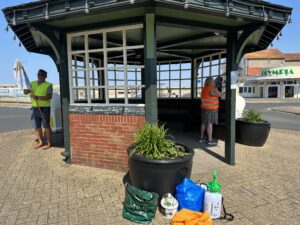 Cleaning the clock shelter