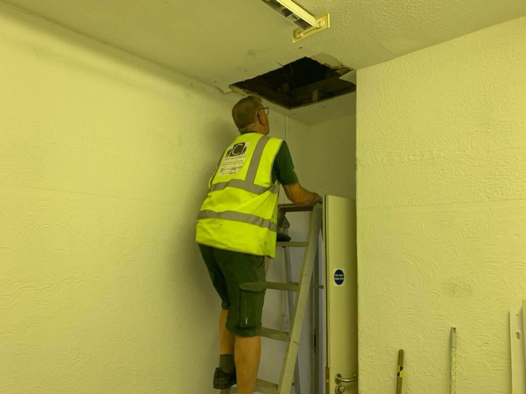 Richard making the hole for a loft hatch
